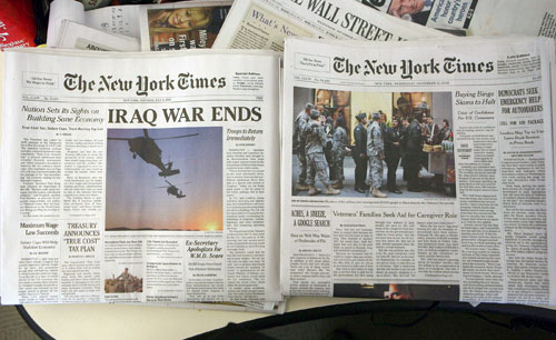 山寨版《纽约时报》印120万份：宣布伊战结束